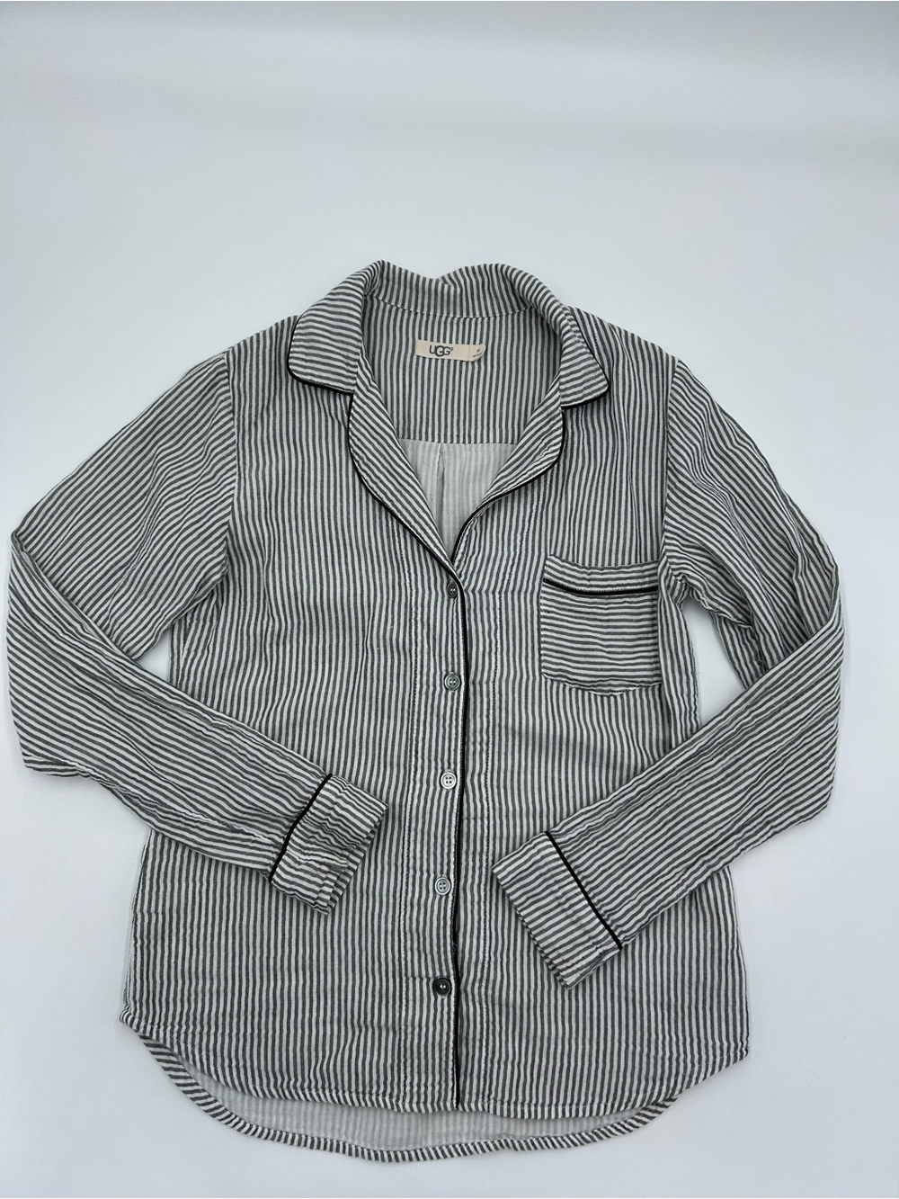 UGG Women’s Gray and White Lounge Button Down Striped Shirt XS